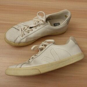 VEJA Sneakers Women 8 White Vegan Leather Shoes 39 Lace Up Low Cut Logo Esplar